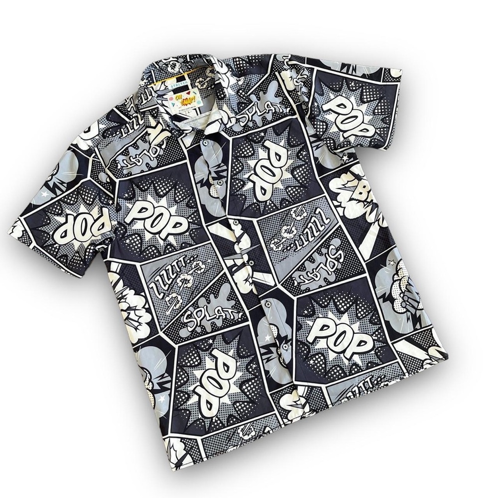 Black & White Button Down Comic Strip Party Shirt - image 1